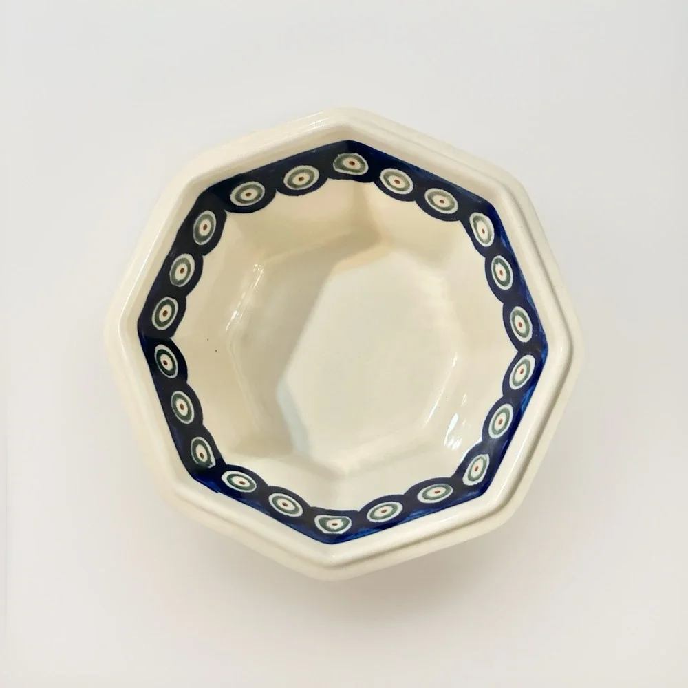 Boleslawiec Polish Pottery Swirl Octogonal Bowl Cobalt 6.5